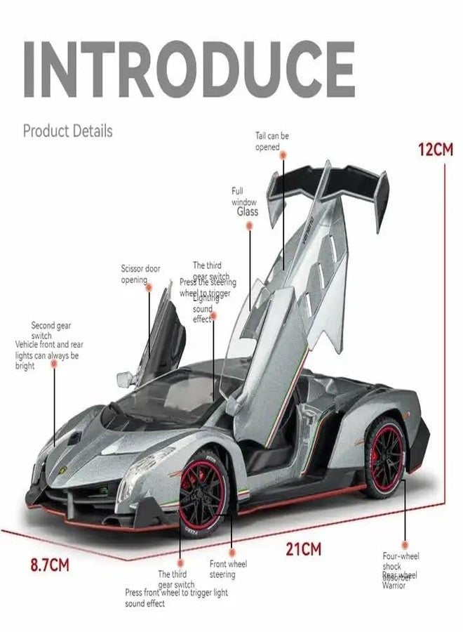 VARIYA ENTERPRISE® 1/24 Big Lamborghini VANENO Toy Car Metal Pull Back Diecast Car with Openable Door and Sound Light, Gifts Toys for Kids【 RED 】 - Image 2